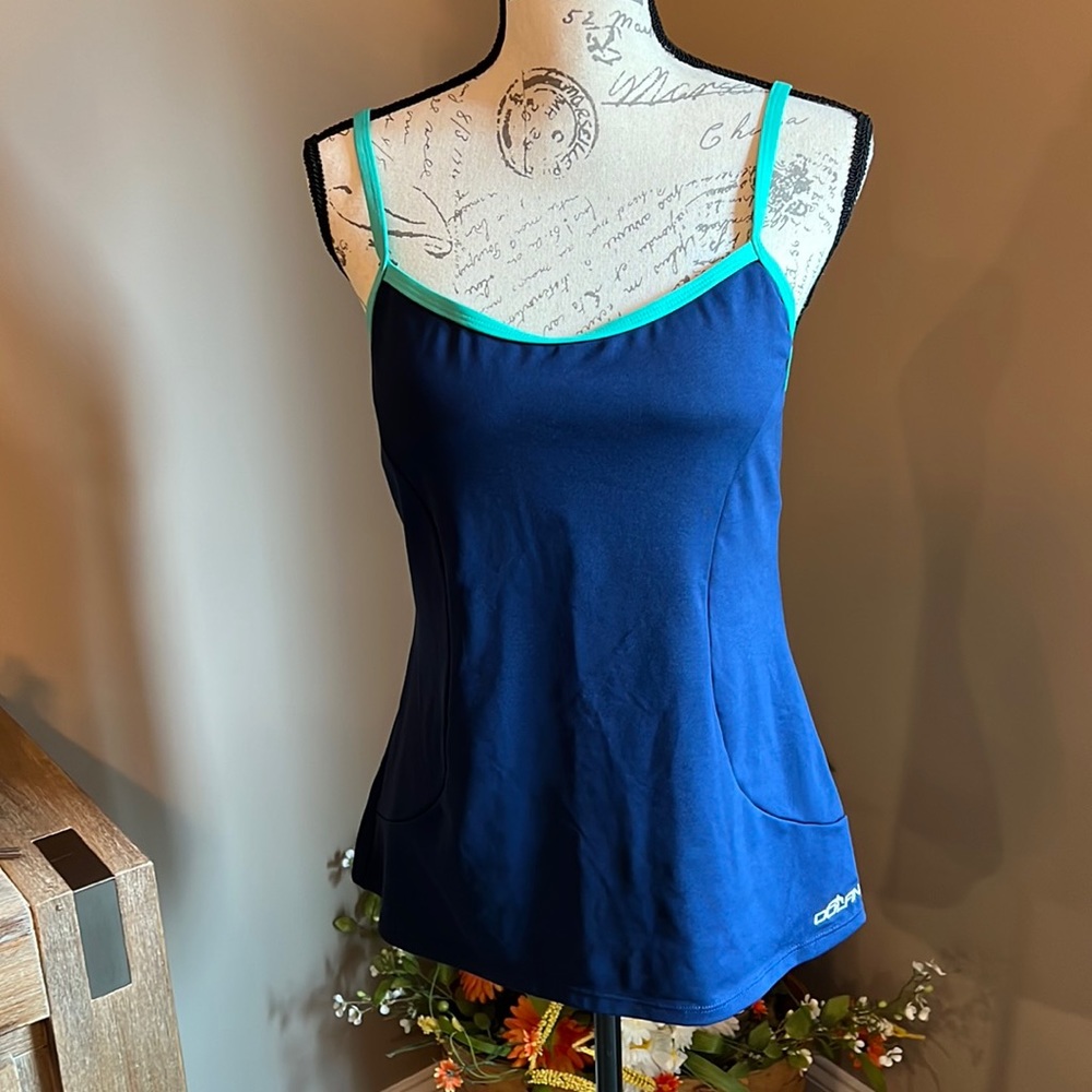 Like New -Dolfin Tankini top Blue w/teal accents- size LG - comfy & flattering